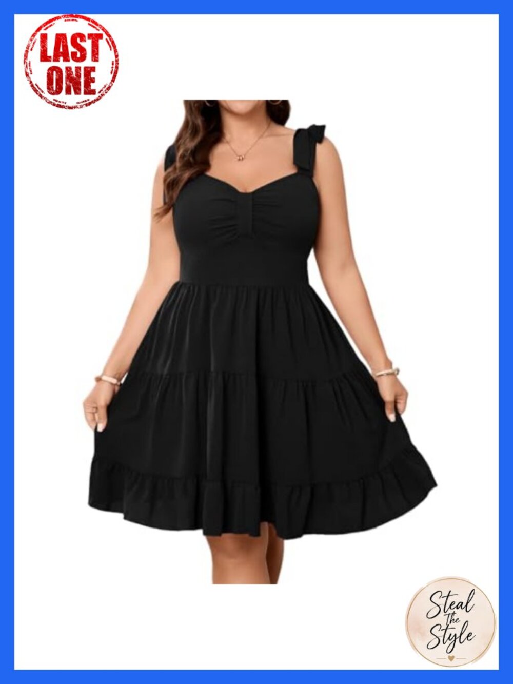 Plus Size Babydoll Summer Dress A-Line High Waist Flowy Tie Knot Shoulder